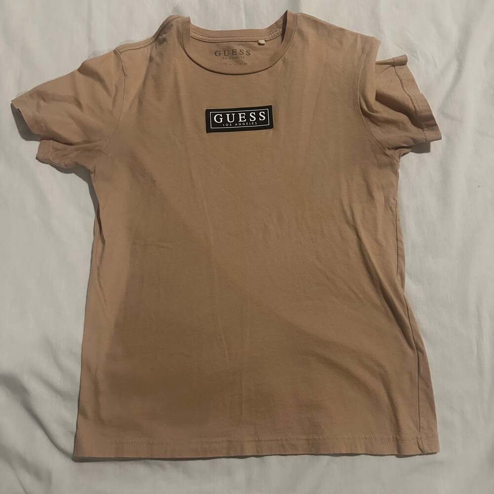 Guess Y2K Spell Out Box Logo Tan Short Sleeve Tee